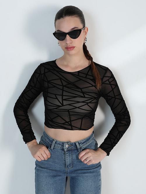 women printed long sleeve crop top - 21955834 - Very Small Image - 1