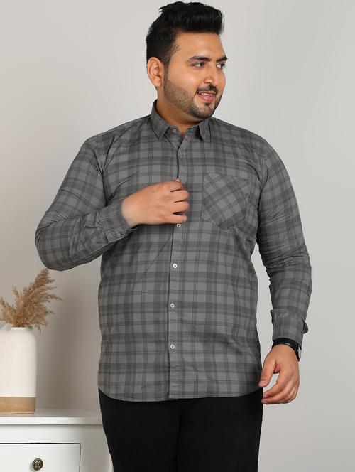 men plus size checkered long sleeve regular fit casual shirt - 21956191 - Very Small Image - 1