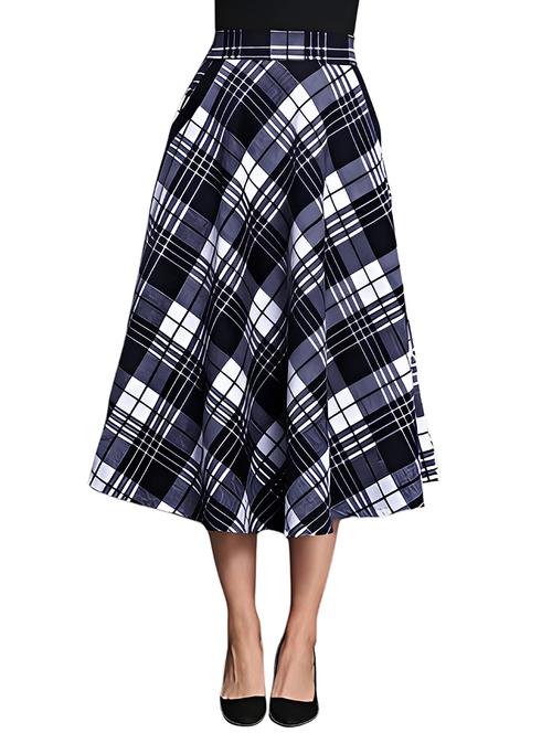 women blue checkered mid rise flared skirt - 21956430 - Very Small Image - 1