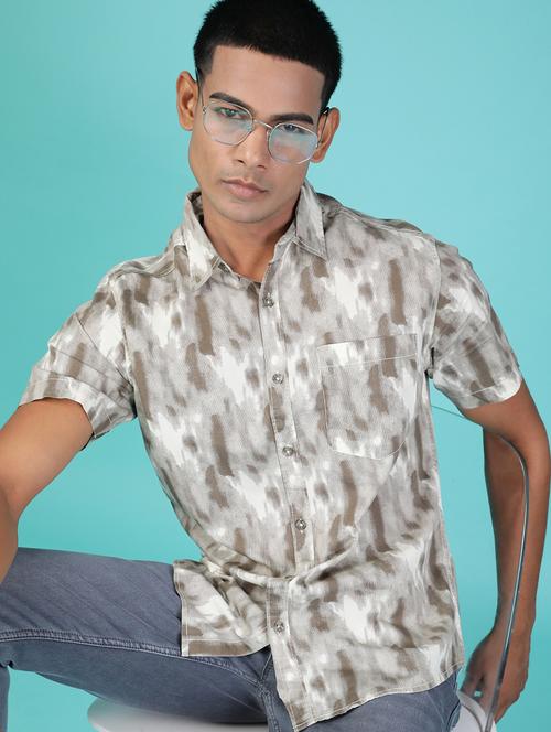 men printed short sleeve regular fit casual shirt - 21958750 - Very Small Image - 1