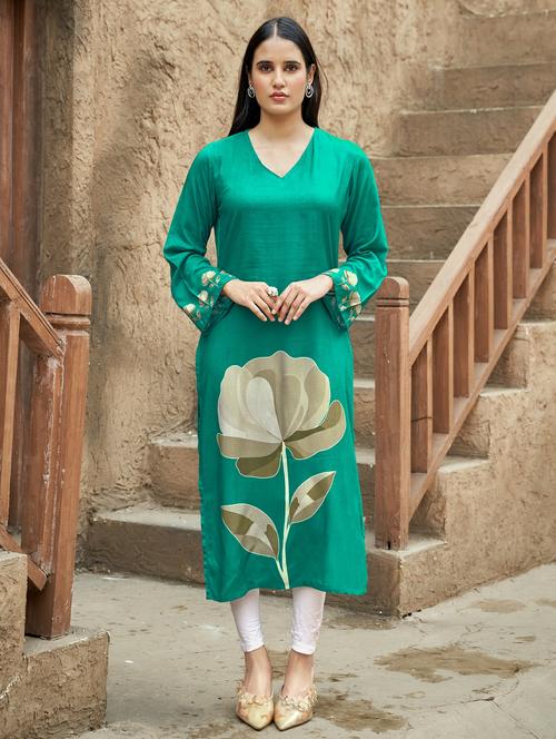 women floral printed long sleeve straight kurta - 21959400 - Very Small Image - 1