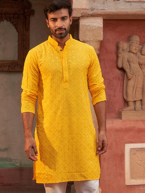 men embroidered mandarin neck long kurta - 21959453 - Very Small Image - 1