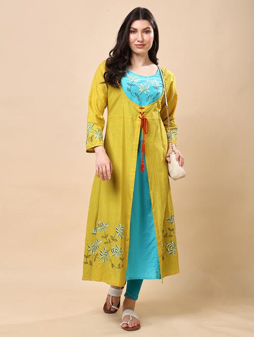 women self design long sleeve layered kurta - 21959464 - Very Small Image - 1