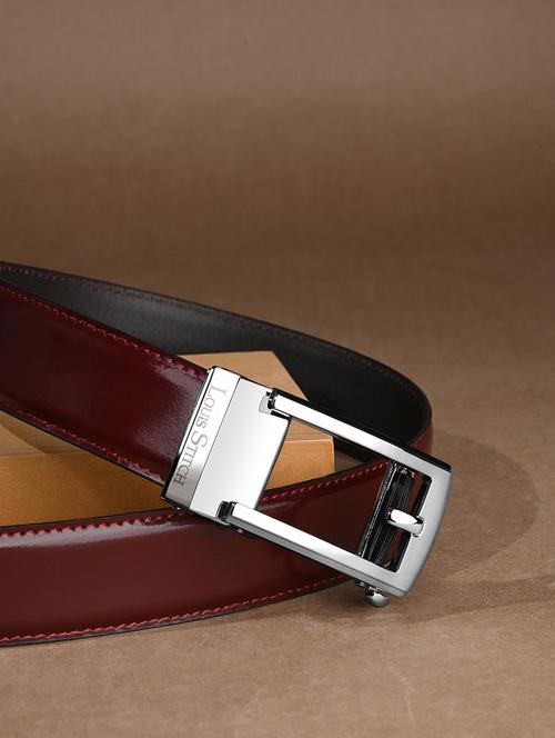Men Maroon Manual Buckle Leather Belt - 21960232 - Very Small Image - 1
