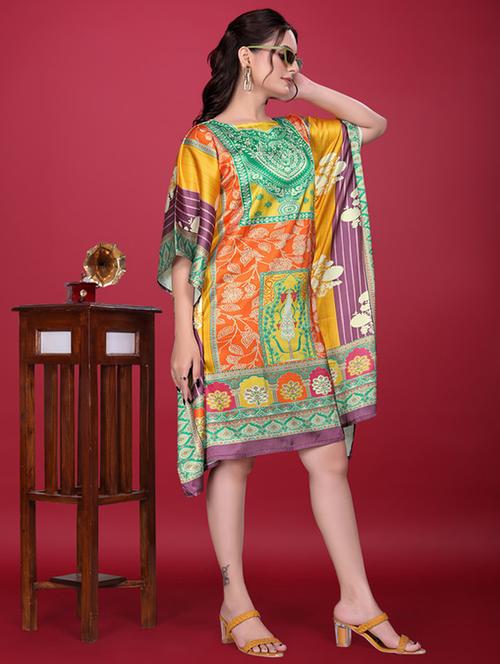 women printed kimono sleeve kaftan dress - 21960622 - Very Small Image - 1