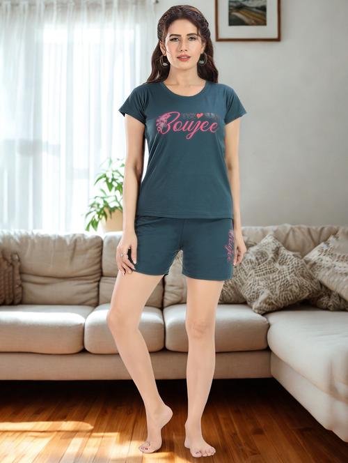 women printed nightwear shorts set - 21961338 - Very Small Image - 1