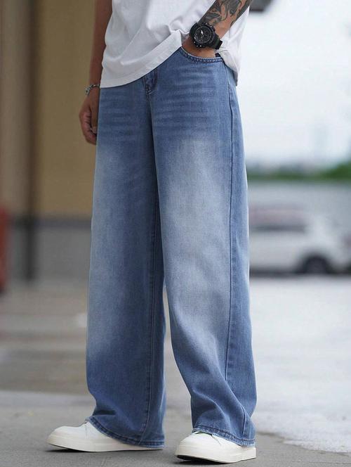men washed mid rise full length baggy jeans - 21961629 - Very Small Image - 1