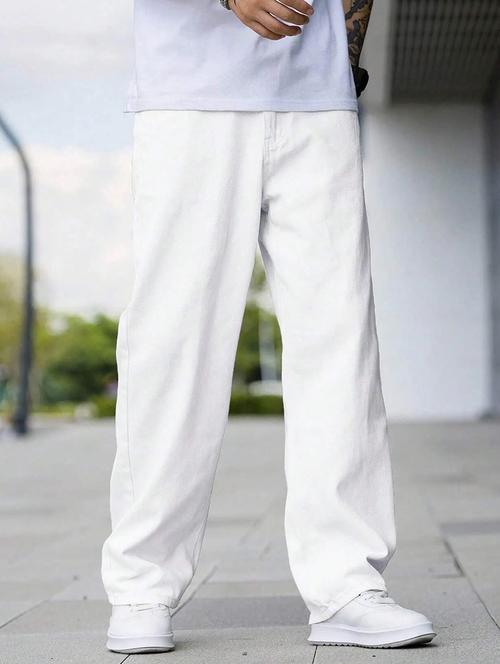 men plain mid rise full length baggy jeans - 21961637 - Very Small Image - 1