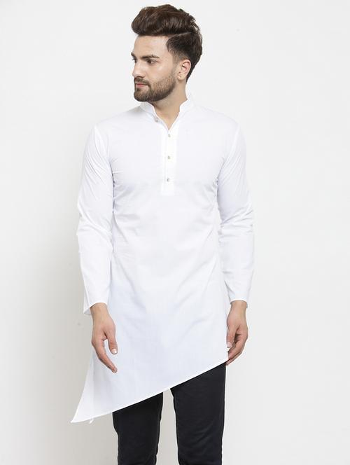 men solid mandarin neck asymmetric kurta - 21962084 - Very Small Image - 1