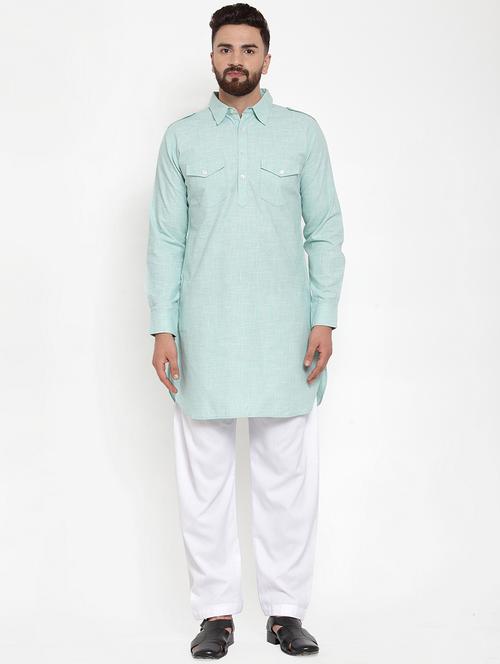 men solid long sleeve pathani kurta - 21962087 - Very Small Image - 1