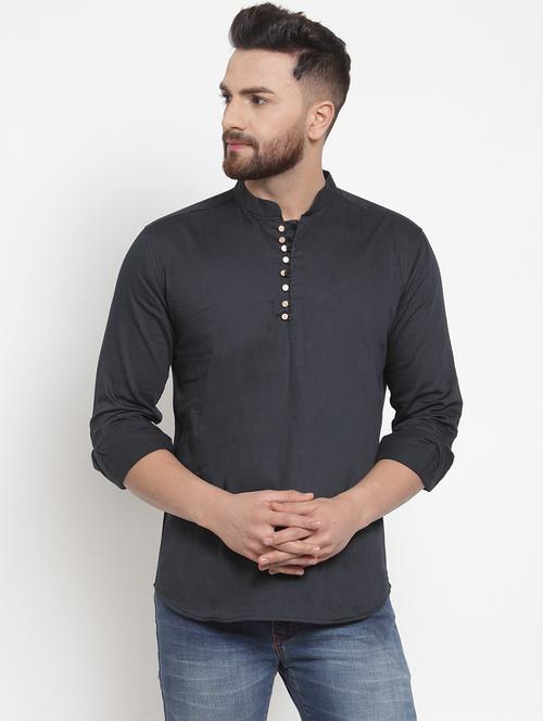 men solid mandarin neck short kurta - 21962090 - Very Small Image - 1