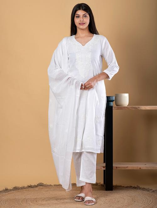 women three quarter sleeve kurta pant with dupatta set - 21962183 - Very Small Image - 1