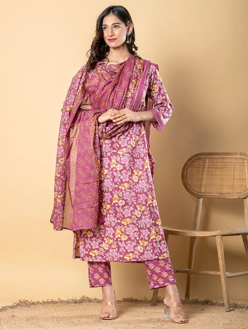 women three quarter sleeve kurta pant with dupatta set - 21962314 - Very Small Image - 1