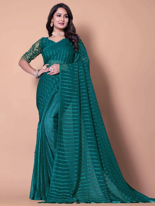 women striped embellished saree with blouse - 21962457 - Very Small Image - 1