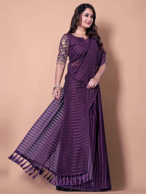 women striped embellished saree with blouse - 21962488 - Very Small Image - 1