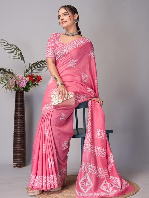 Women Batik Printed Saree With Blouse - 21962905 - Very Small Image - 1