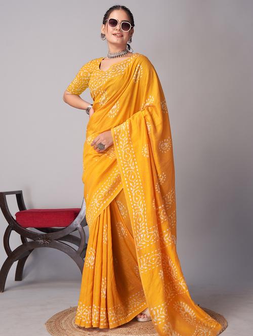 Women Batik Printed Saree With Blouse - 21962912 - Very Small Image - 1