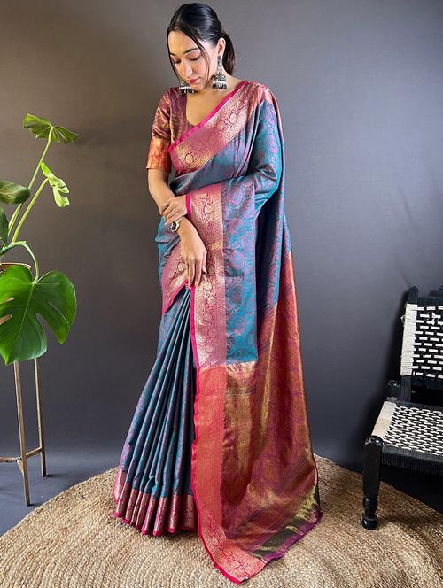 women self design bordered saree with blouse - 21963032 - Very Small Image - 1