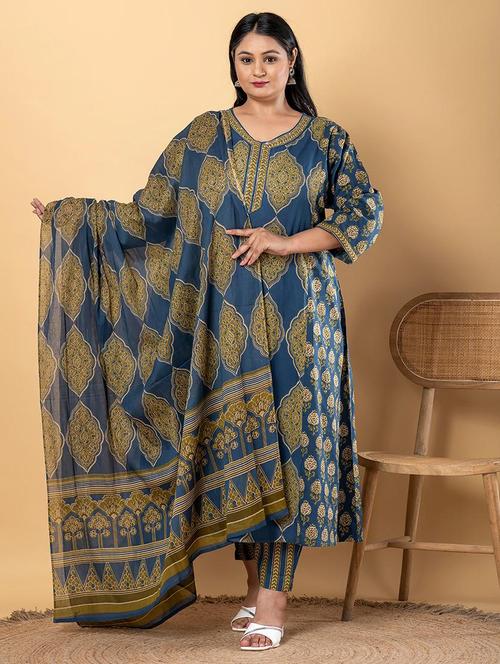 women plus size three quarter sleeve kurta pant with dupatta set - 21963097 - Very Small Image - 1