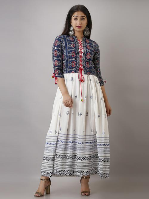 women printed three quarter sleeve ethnic dress - 21963333 - Very Small Image - 1