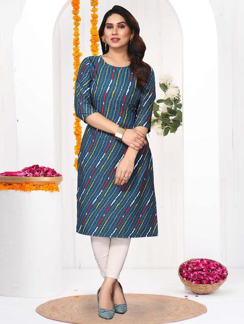 women printed three quarter sleeve straight kurta - 21965882 - Very Small Image - 1