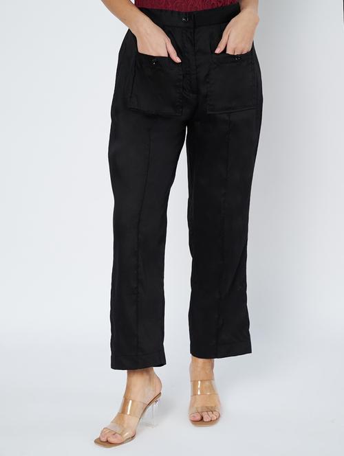 women black solid mid rise straight trouser - 21967065 - Very Small Image - 1