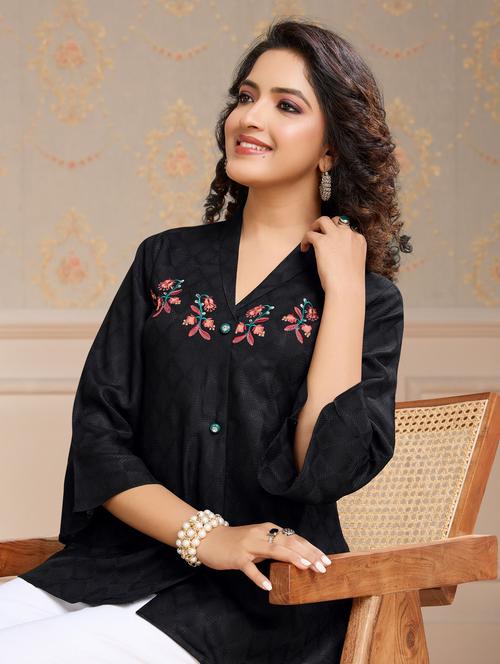 women embroidered bell sleeve shirt style top - 21967112 - Very Small Image - 1