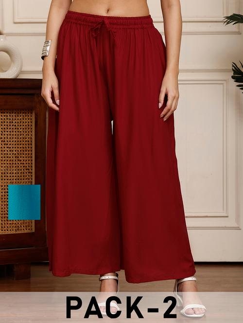 Women Pack Of 2 Solid Flared Palazzo - 21968287 - Very Small Image - 1