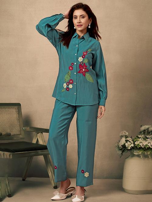 women embroidered long sleeve regular fit ethnic co ord set - 21968496 - Very Small Image - 1
