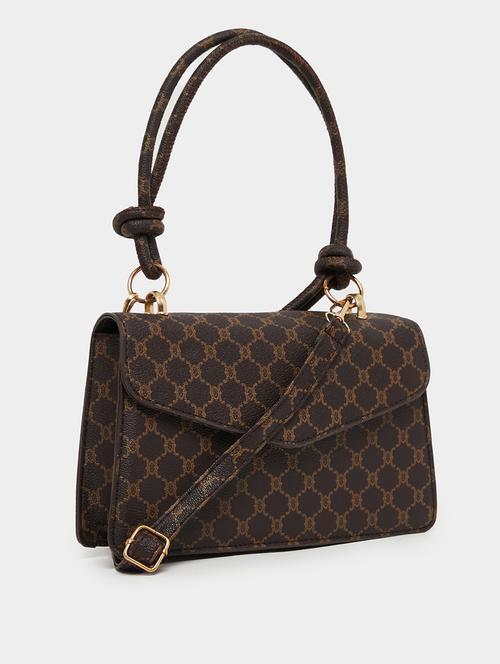 printed tie knot brown pu handbag - 21971417 - Very Small Image - 1