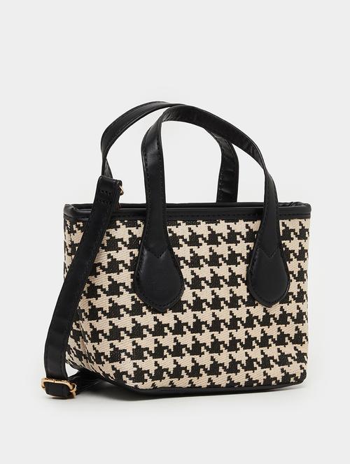 houndstooth textured canvas handbag with sling strap - 21971425 - Very Small Image - 1