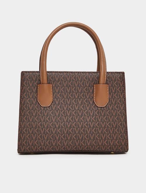 printed brown pu leather structured handbag - 21971442 - Very Small Image - 1