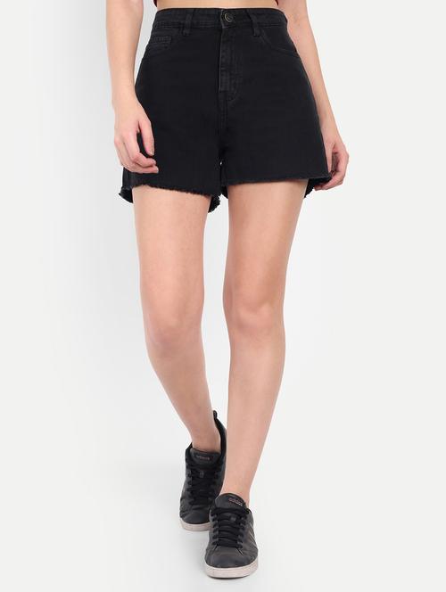 women solid high rise denim shorts - 21971839 - Very Small Image - 1