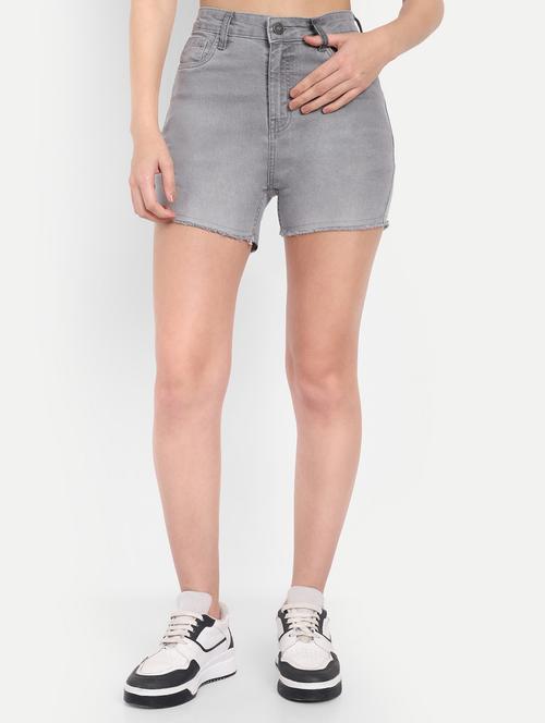 Women Solid High Rise Distressed Denim Shorts - 21971842 - Very Small Image - 1