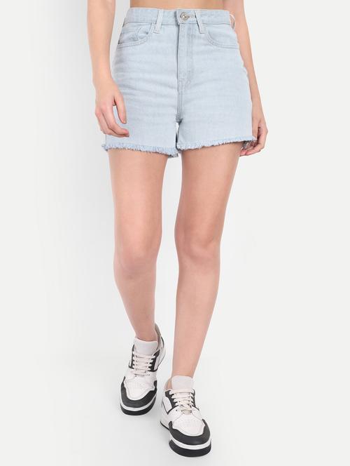 women solid high rise denim shorts - 21971847 - Very Small Image - 1