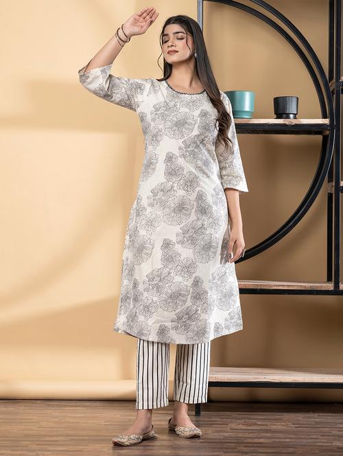 women floral printed three quarter sleeve kurta pant set - 21972287 - Very Small Image - 1