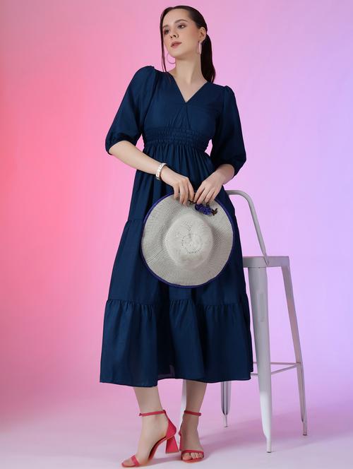 women solid puff sleeve tiered maxi dress - 21972892 - Very Small Image - 1