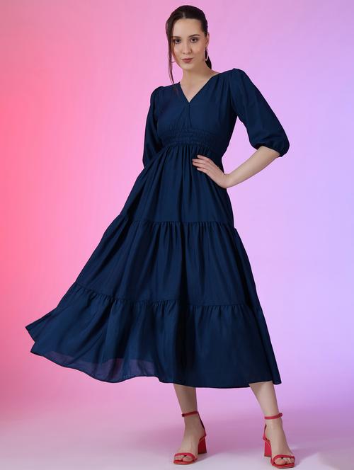 women solid puff sleeve tiered dress - 21972898 - Very Small Image - 1