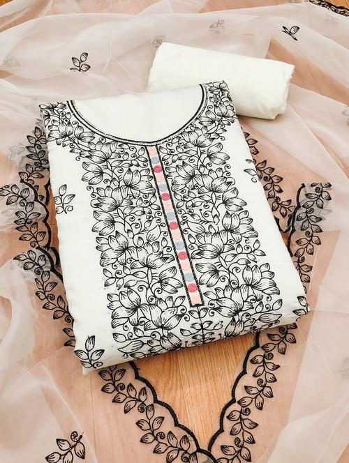 women solid with work embroidered unstitched suit set - 21975301 - Very Small Image - 1