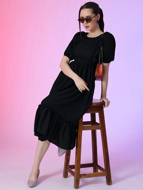 women solid puff sleeve tiered dress - 21975319 - Very Small Image - 1