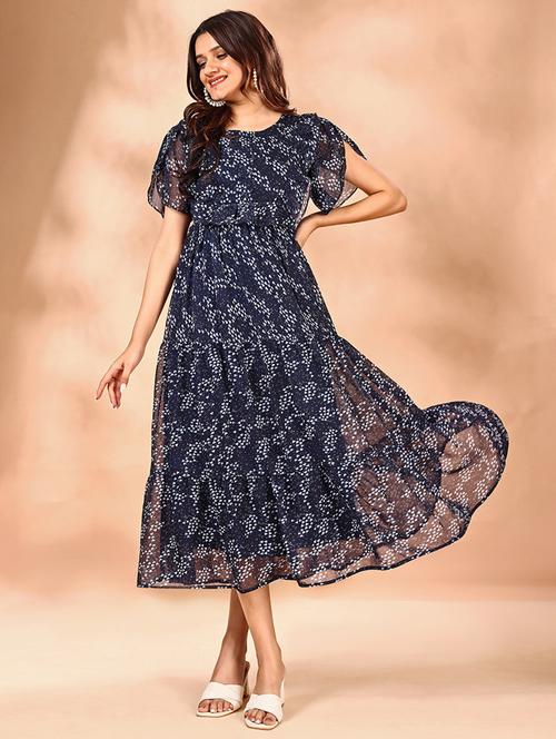 women printed flared sleeve tiered dress - 21975582 - Very Small Image - 1