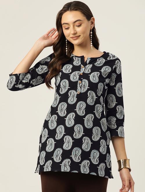women printed three quarter sleeve straight kurti - 21979025 - Very Small Image - 1