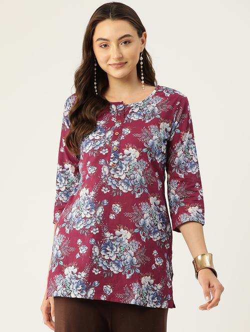 women printed three quarter sleeve straight kurti - 21979029 - Very Small Image - 1