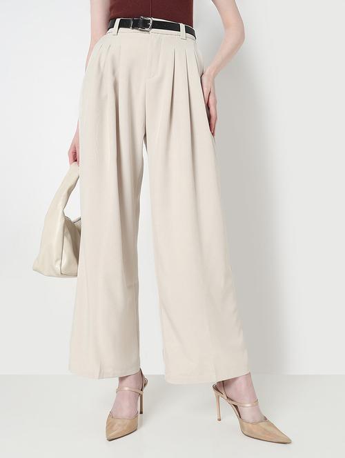 women solid high rise pleated korean pants  - 21979803 - Very Small Image - 1