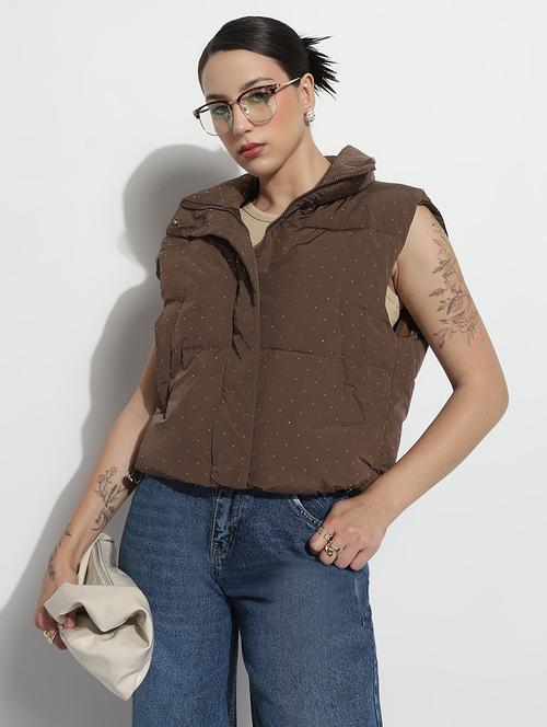 women embellished sleeveless crop puffer jacket - 21979858 - Very Small Image - 1