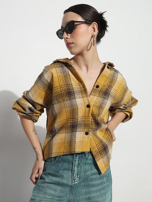 women checkered long sleeve collared oversized shirt - 21979942 - Very Small Image - 1