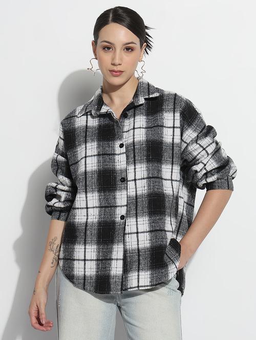 women checkered long sleeve collared oversized shirt - 21979944 - Very Small Image - 1