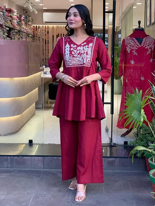 women pink three quarter sleeve ethnic co-ord set - 21980373 - Very Small Image - 1