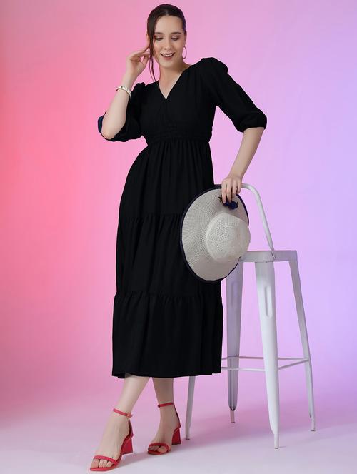 women solid puff sleeve tiered dress - 21982073 - Very Small Image - 1