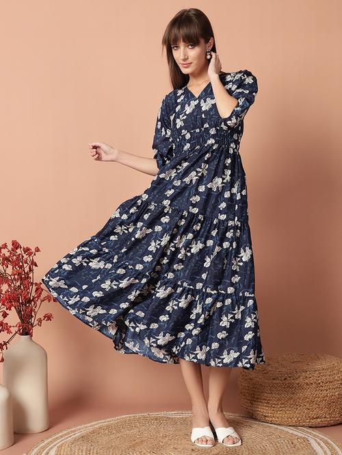 women printed puff sleeve tiered dress - 21982085 - Very Small Image - 1